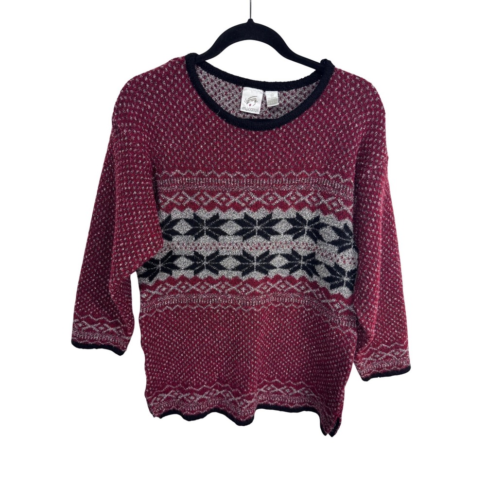 M.J. Carroll Medium‎ Red Sweater Women's Vintage Snowflake Fair Isle Knit